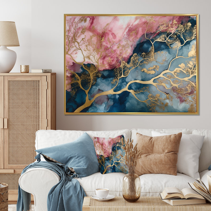 «Exploration des profondeurs de la géode rose I», art mural abstrait en marbre, H 16 po x l 32 po x P 1 po