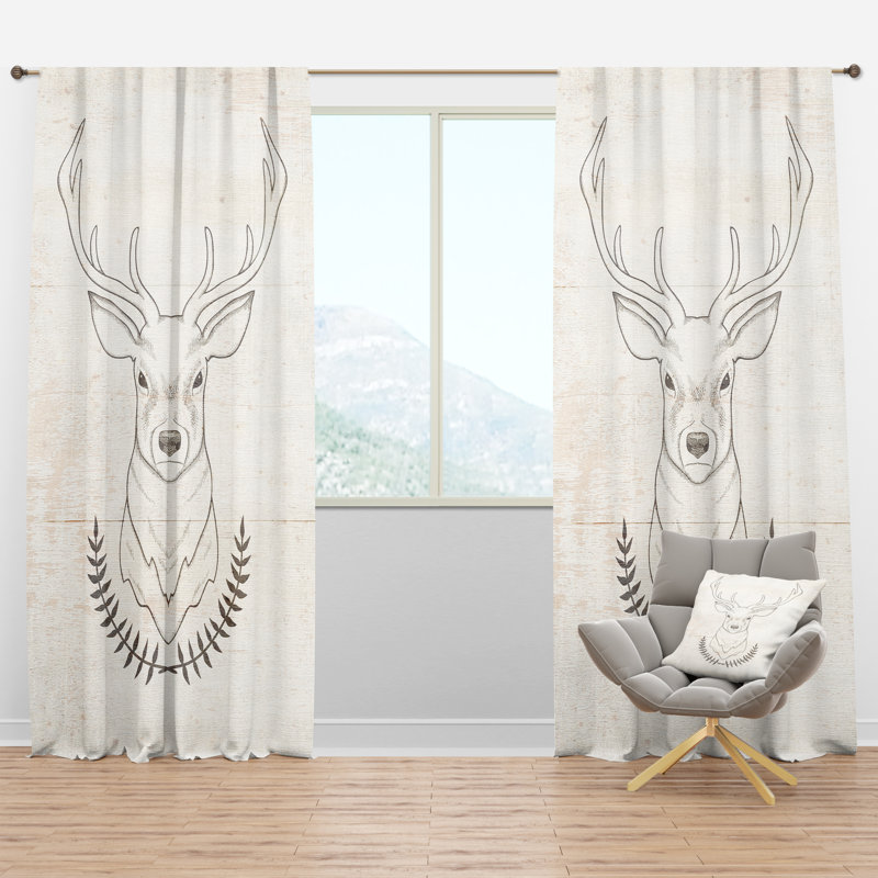 Rideau simple semi-transparent Deer Wild and Beautiful, l 52" x L 95", Noir