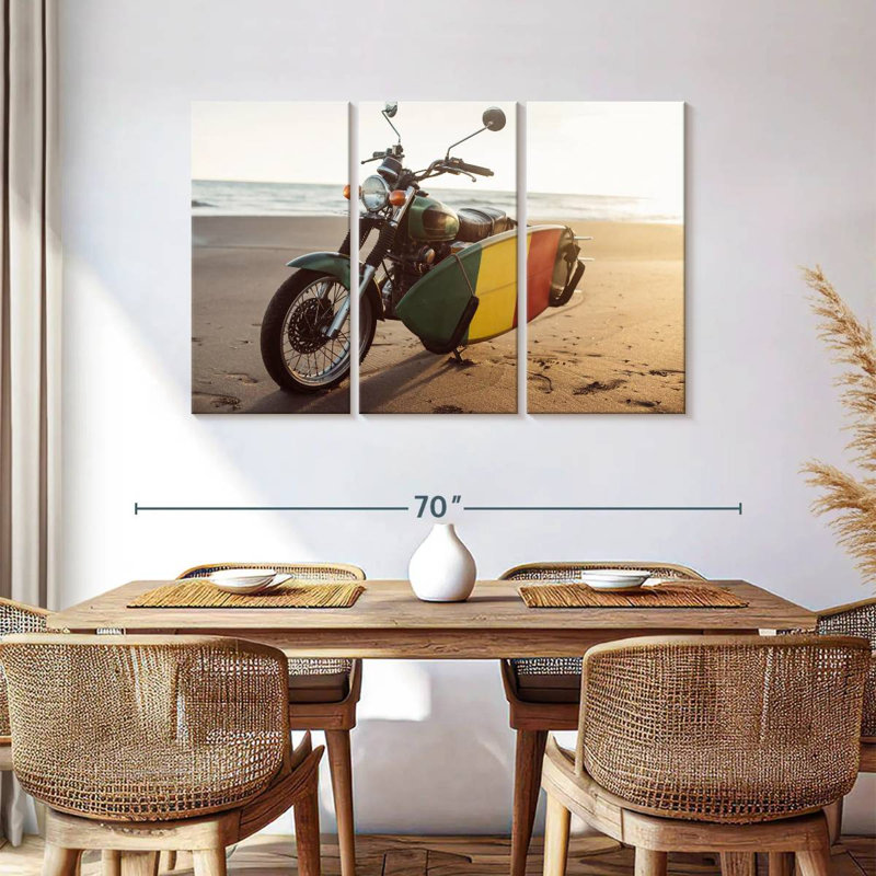 Mehar Motorcycle With Surfboard, 36" H x 57" W