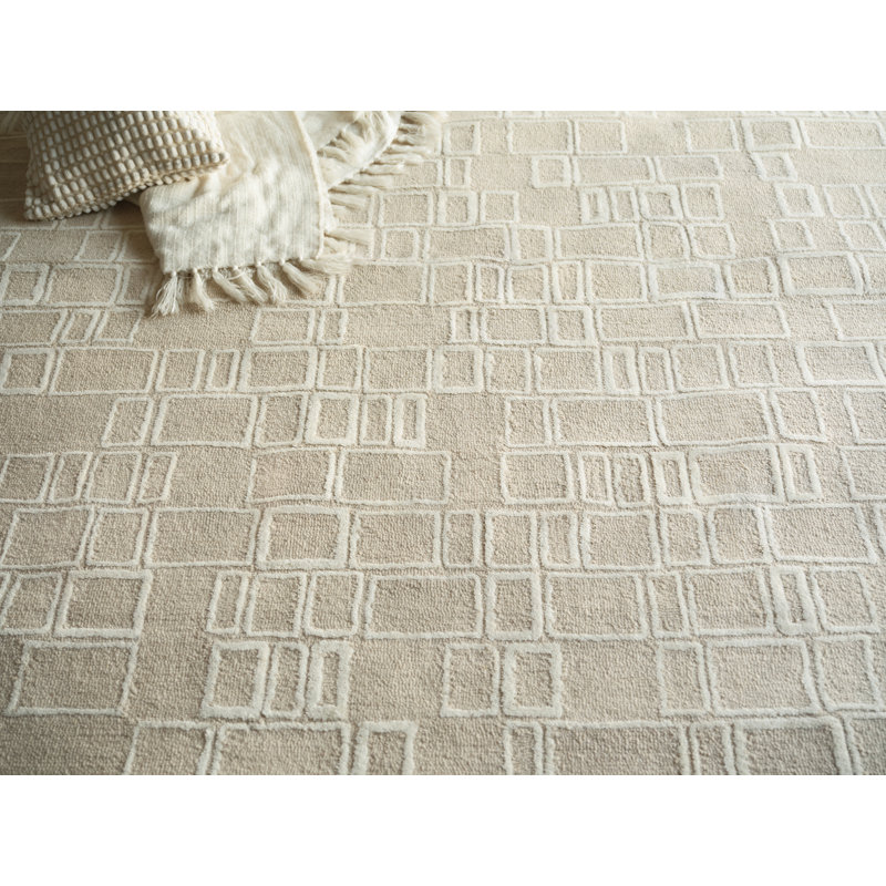 Soho Hand Tufted Wool Abstract Area Rug, Rectangle 12' x 15', Beige/Ivory