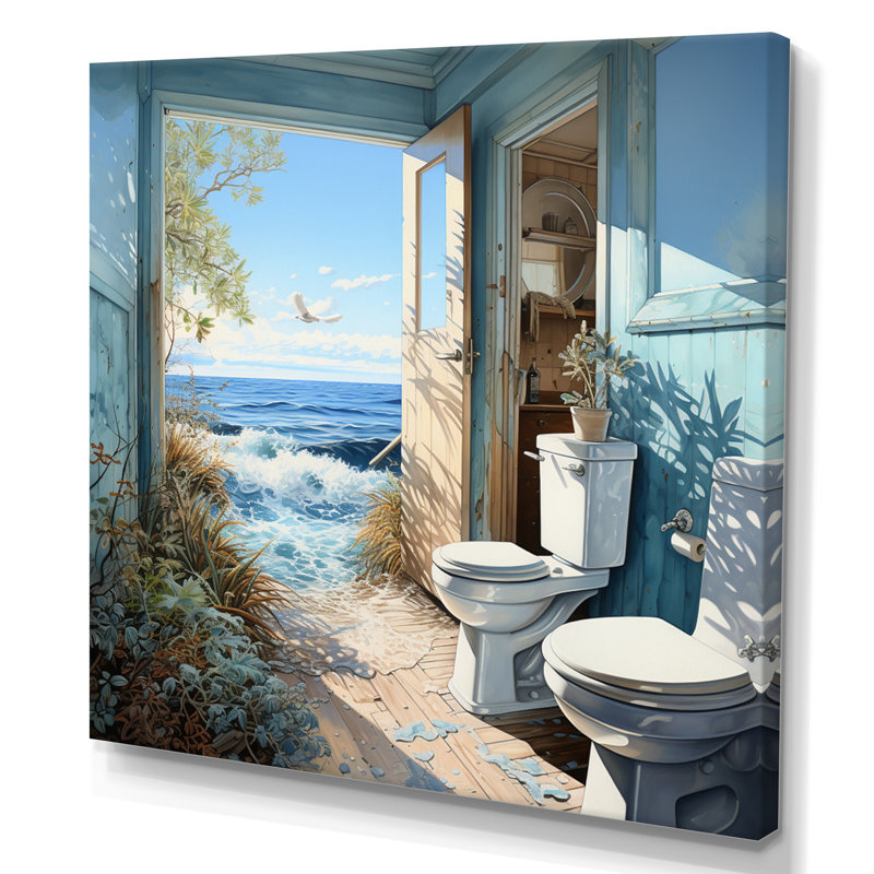 «Oceanic Escape Toilette Pointillism» - Imprimé, H 24 po x l 24 po x P 1 po, Toile tendue