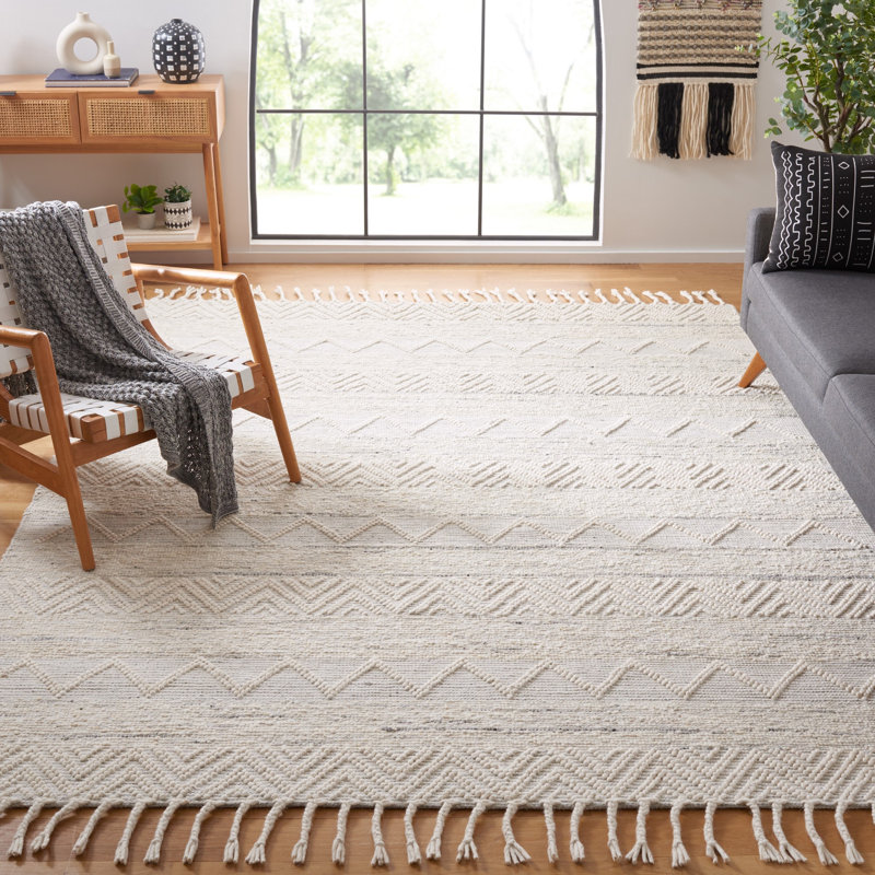 Ardo Hand Woven Wool/Cotton Rug in Ivory/Gray, Rectangle 8' x 10'
