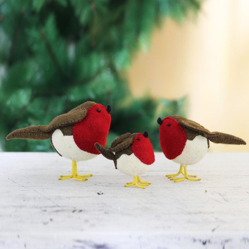 Ensemble de 3 décorations de Noël rondes en feutre de laine