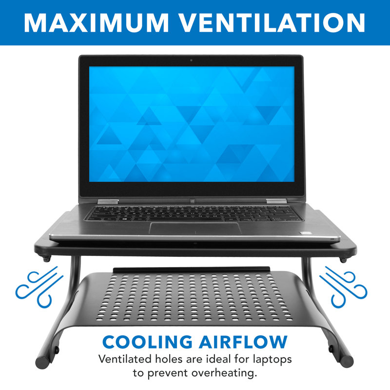 Black Metal Two-Tier Desktop Monitor Stand with Vented Design