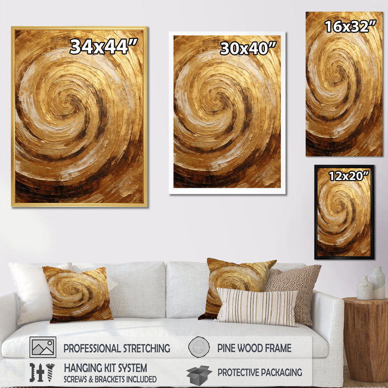 Brun doré, spirale de moka II - spirales abstraites, art mural, Cadre simple noir, H 40 po x l 30 po x P 1,5 po