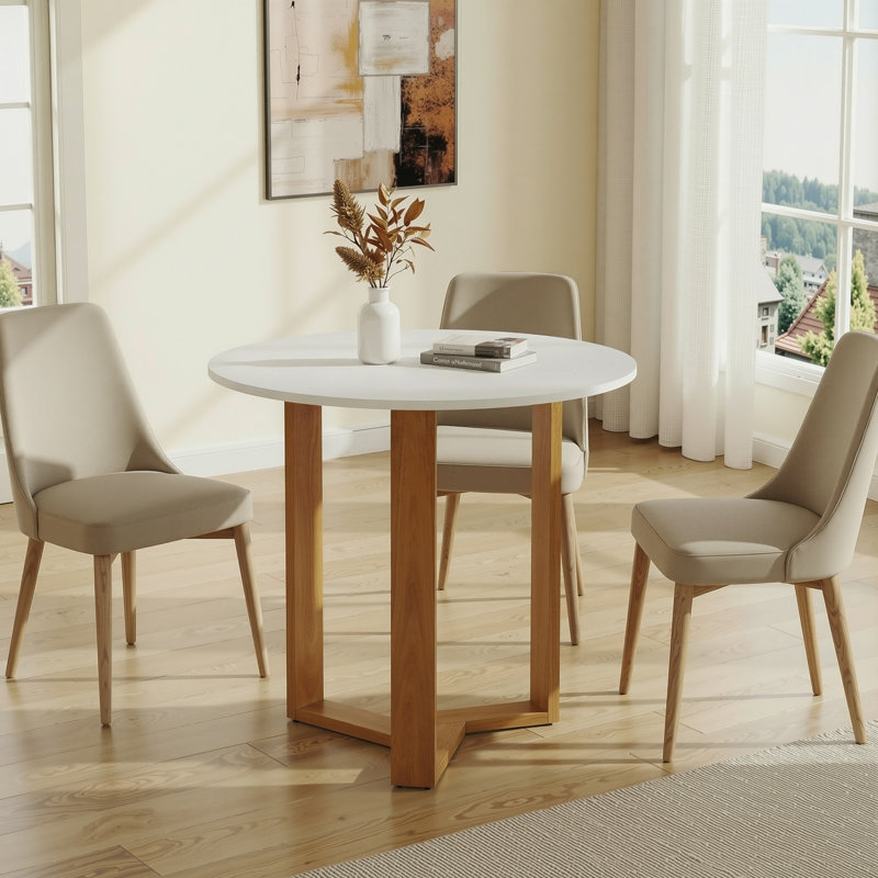 Table de salle à manger à tréteaux, Blanc / bois clair