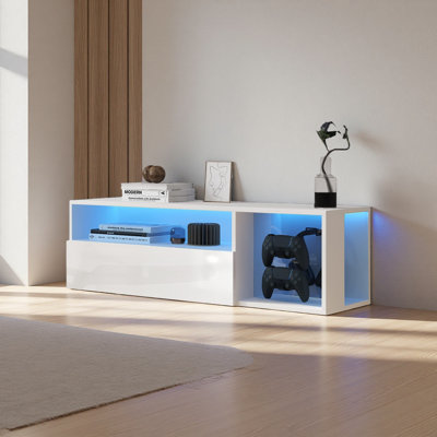 39"TV Gaming Console With LED Lights - 4 Controller Hooks & 2 Headphone Hooks, Hidden Storage Cabinet
