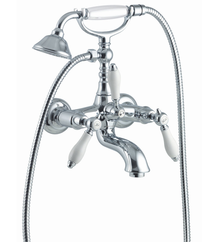 Garniture de robinet de baignoire à pattes mural avec inverseur et douchette Herend, Chrome
