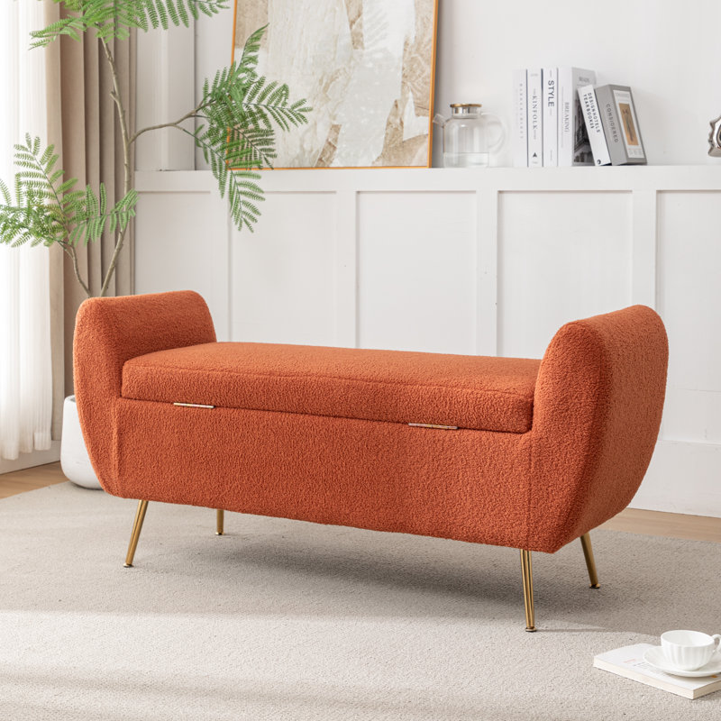 Kaybree Upholstered Flip Top Storage Bench, Orange