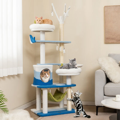 Ocean-Themed Cat Tree 5-Level Cat Tower Activity Center Sisal Scratching Posts