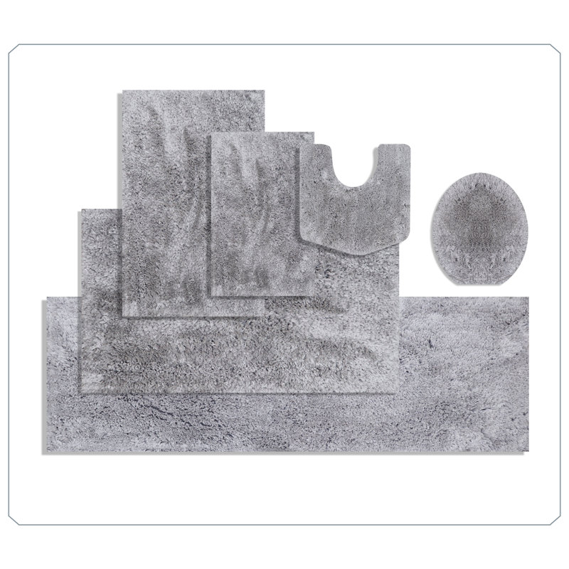 Grandeur 6-Piece Microfiber Bath Rug Set, Non-Slip Rubber Backing, Ultra-Absorbent, Machine Washable Bathroom Rugs for Shower, Tub, Toilet & Vanity, Quick-Dry Soft Plush Mats, Grey
