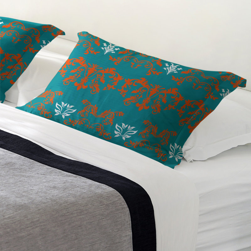 Football Baroque Pattern Pillow Sham, Microfiber, King, Teal/Orange/White