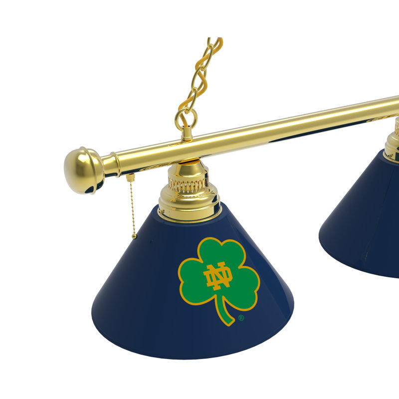 3 - Light Pool Table Lights Pendant, Brass, Notre Dame Fighting Irish (Shamrock)