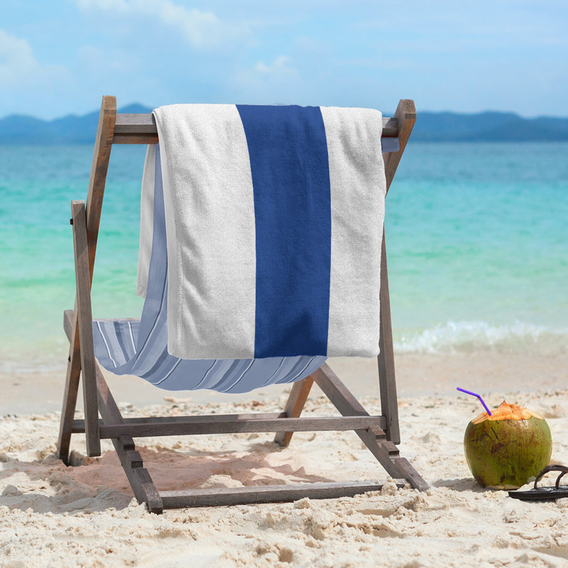 Lightweight Beach Towel, Microfiber, White/Royal Blue/White