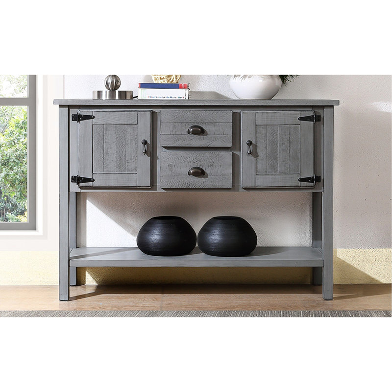 Console 48 po gris antique en bois massif avec armoires et tablette pour la cuisine et le bureau, Gris antique