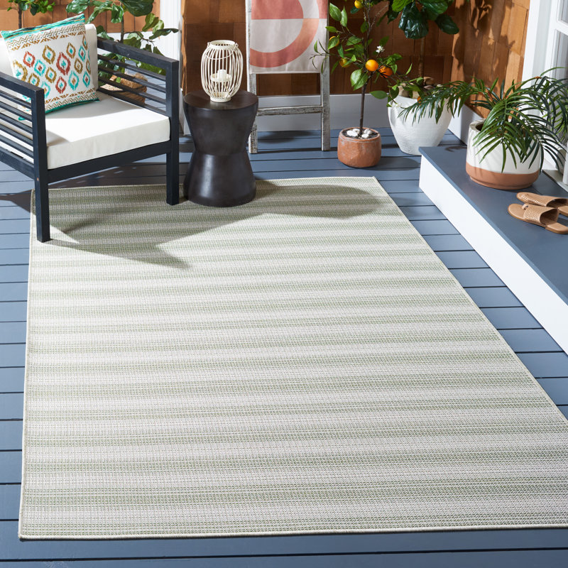 Trigg Area Indoor/Outdoor Area Rug In Olive/Ivory, Rectangle 6'5" x 9'6"