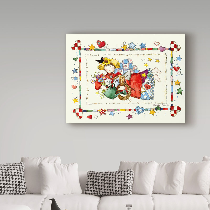 « jardinage ange », art sur toile, H 14 po x l 19 po x P 2 po