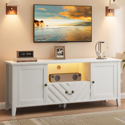 TV Stands for 65 Inch Tv, Entertainment Center with Led Lights, Television Stands, TV Console Table with 2 Storage and 1 Drawer, Retro V-Shaped TV Table for Living Room Bedroom