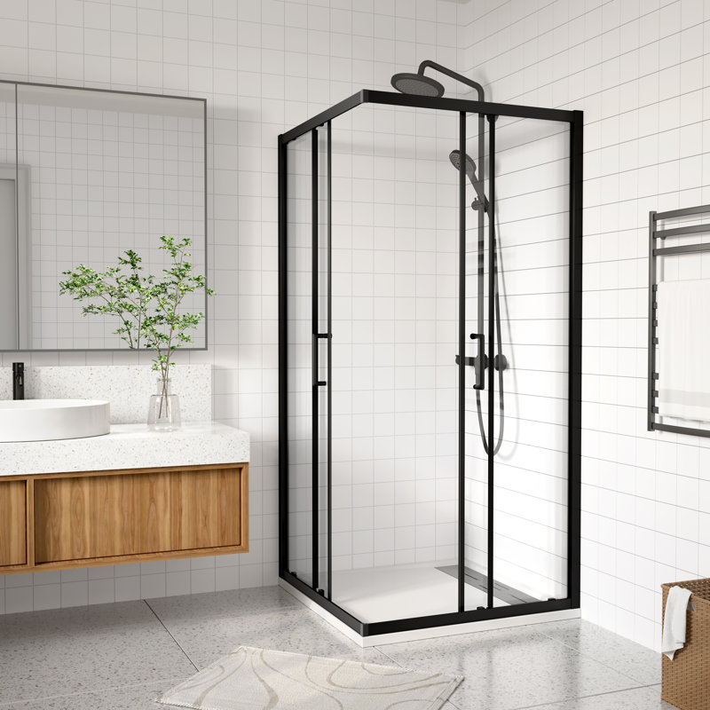 36" W x 36" D x 72" H Framed Square Shower Enclosure, Double Slide Shower Door with 1/4" (6mm) Clear Tempered Glass, Matte Black