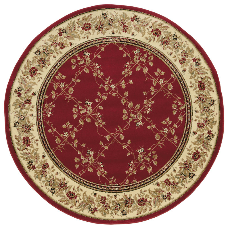 Tapis rouge / beige / ivoire Weisgerber, Rond 8 pi