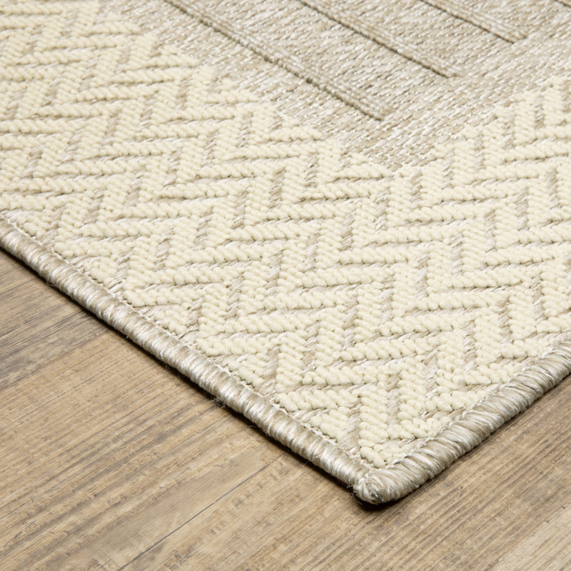Tavraj Modern Linear Stripe Beige / Brown Indoor/Outdoor Rug, Rectangle 3'3" x 5', Beige / Brown