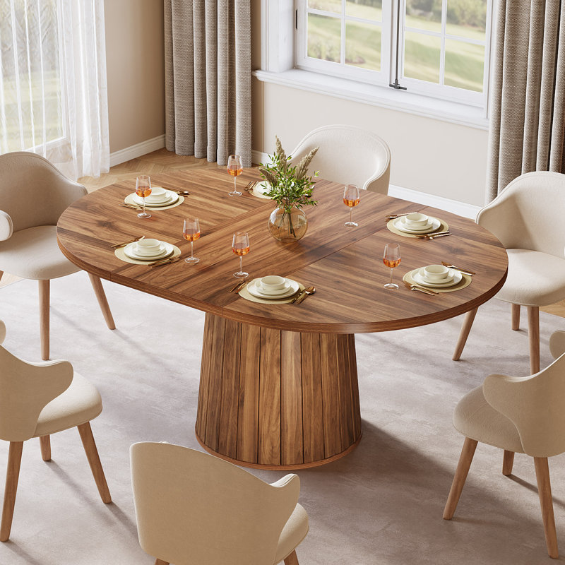 55 Inch Oval Dining Table with Wood Base for Dining Room