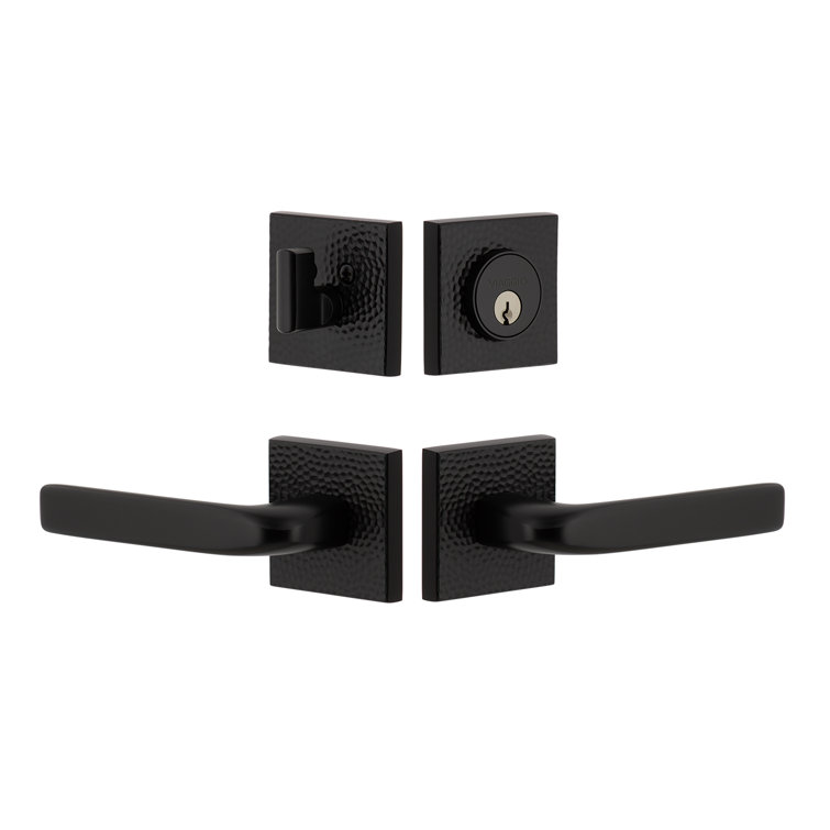 Viaggio Quadrato Hammered Texture Rosette Complete Entry Set with Bella Lever