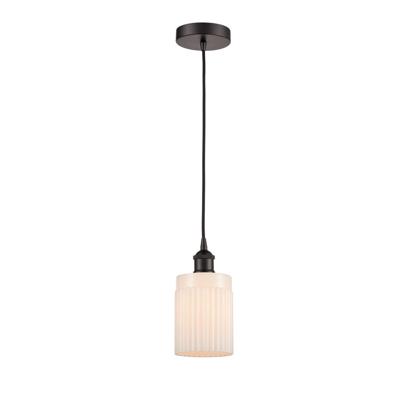 Luminaire suspendu cylindrique à 1 lumière Kamena, Blanc mat, Bronze huilé