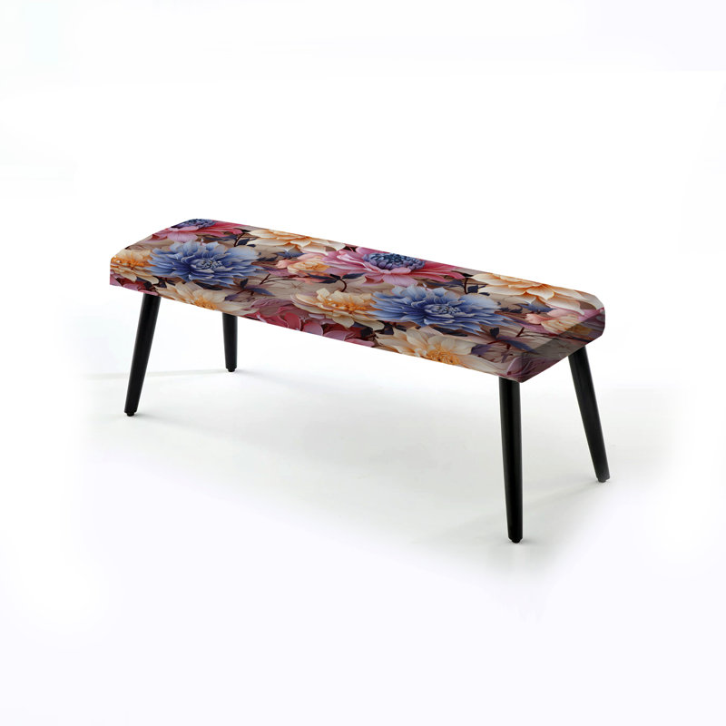 Banc noir rembourré Botanical, Bleu et beige métallique