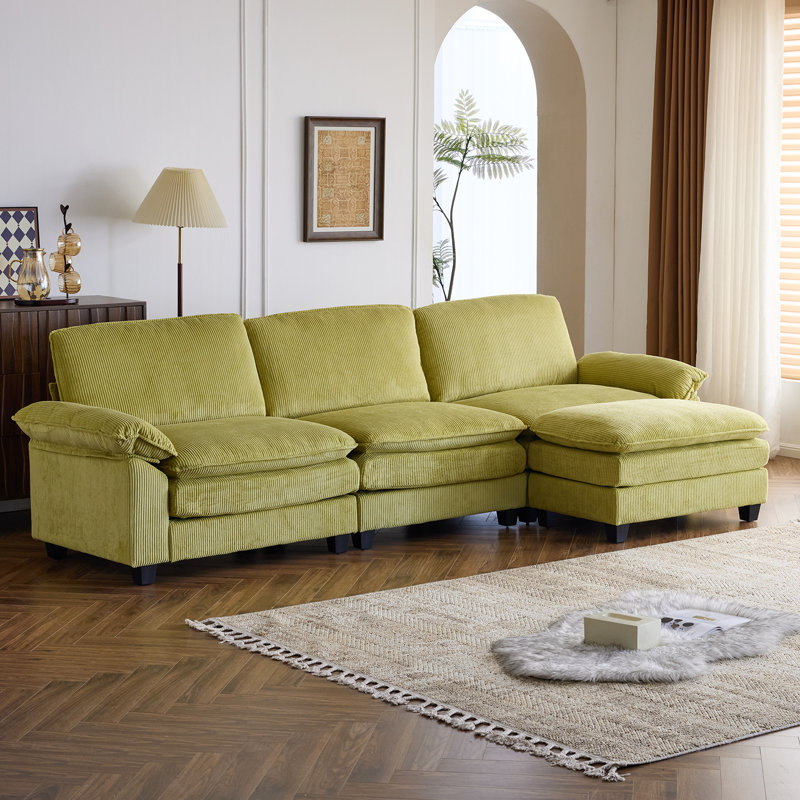 Shugar 120'' W 2-Layer Cushion Comfy Cloud Sofa, Green Corduroy