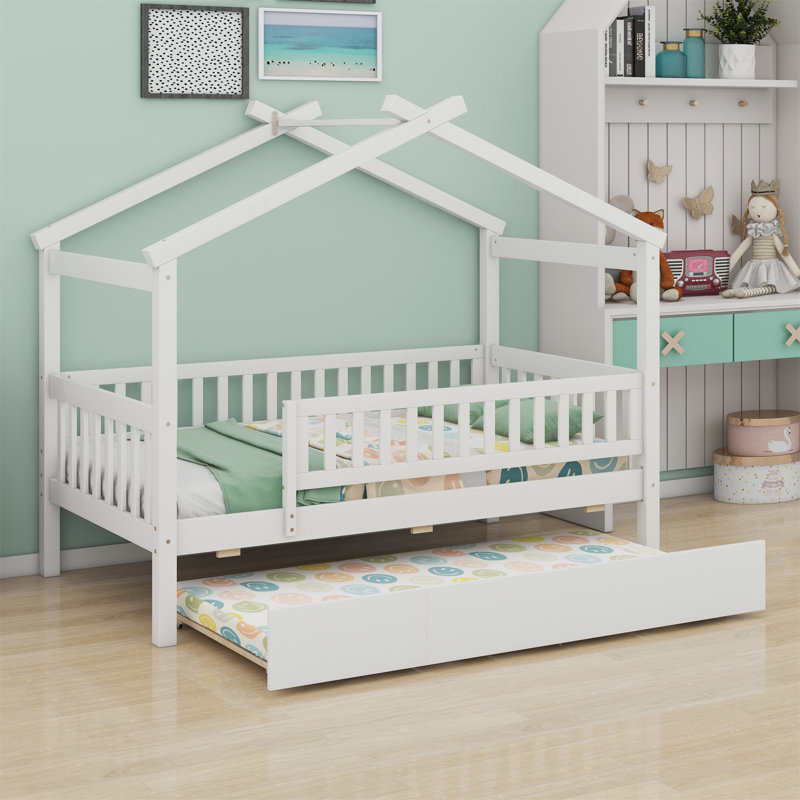 Lit en bois avec couchette, Blanc