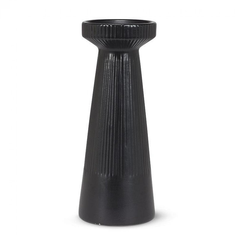 Porte-bougie pilier nervuré, Noir mat, H 10 po x l 4 po x P 4 po