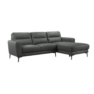 Classic Style 2 Sectional In Anthracite Leather With Comfortable Back Contemporary 2pc Right Facing Chaise And Left For Living Room