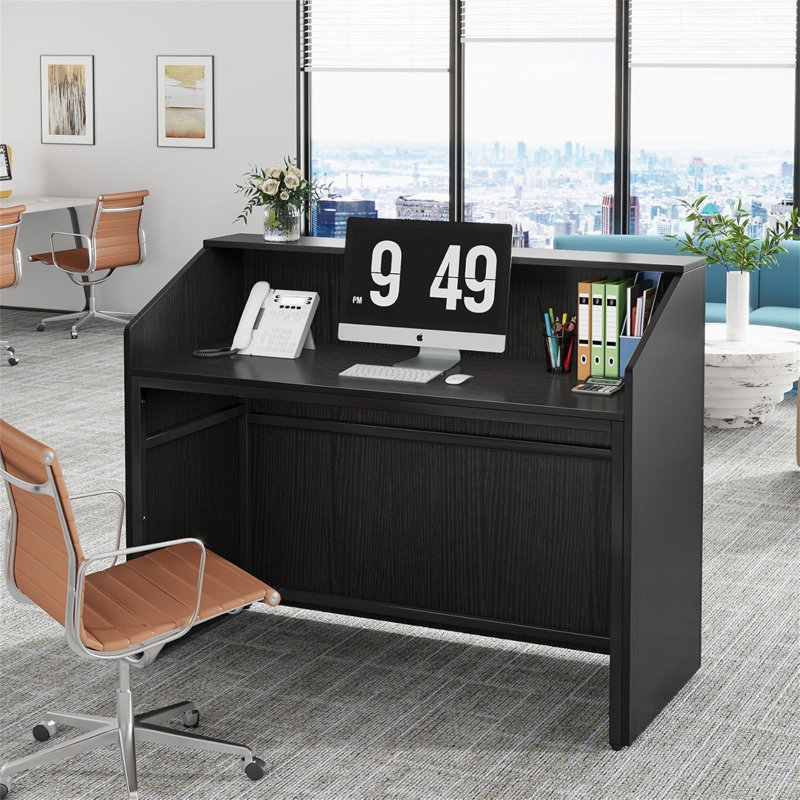 Bureau de réception 47 po noir moderne avec comptoir (sans la chaise), Noir