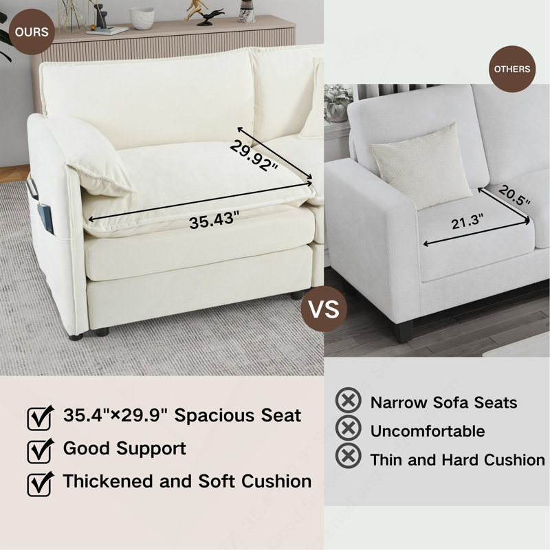 Comfortable Oversized Sofa Chair With Versatile Modules For Various Rooms, Beige Chenille