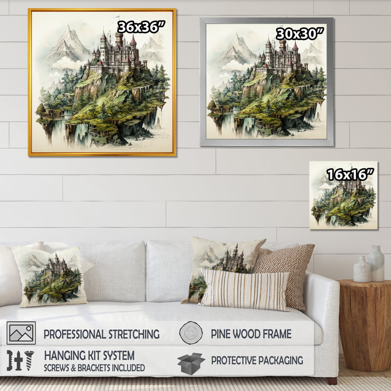Dessin mystique d'un château II - impression sur toile, H 24 po x l 24 po x P 1 po, Toile tendue