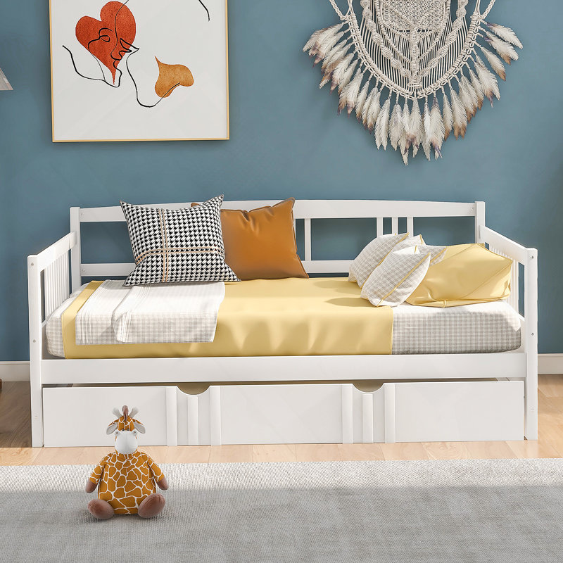 Daybed Wood Bed with Twin Size Trundle, Full/Double, White