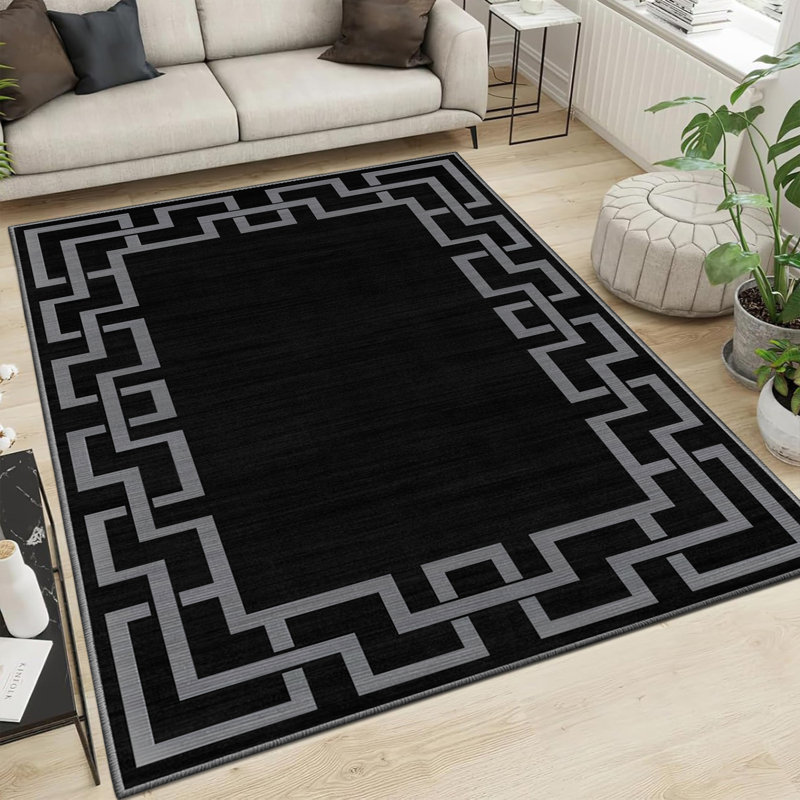 NICO Black Greek Key Machine Tufted Printed Area Rug, Rectangle  40 x 60 cm