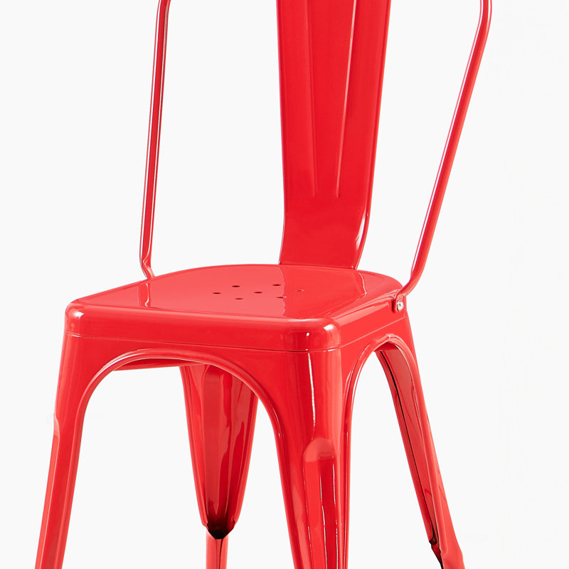 Lot de 2 chaises de salle à manger empilables en métal rouge brillant de style industriel, hauteur du siège de 45,7 cm (18 pouces), pour intérieur et extérieur, légères, surface facile à nettoyer, design moderne, assemblage inclus.