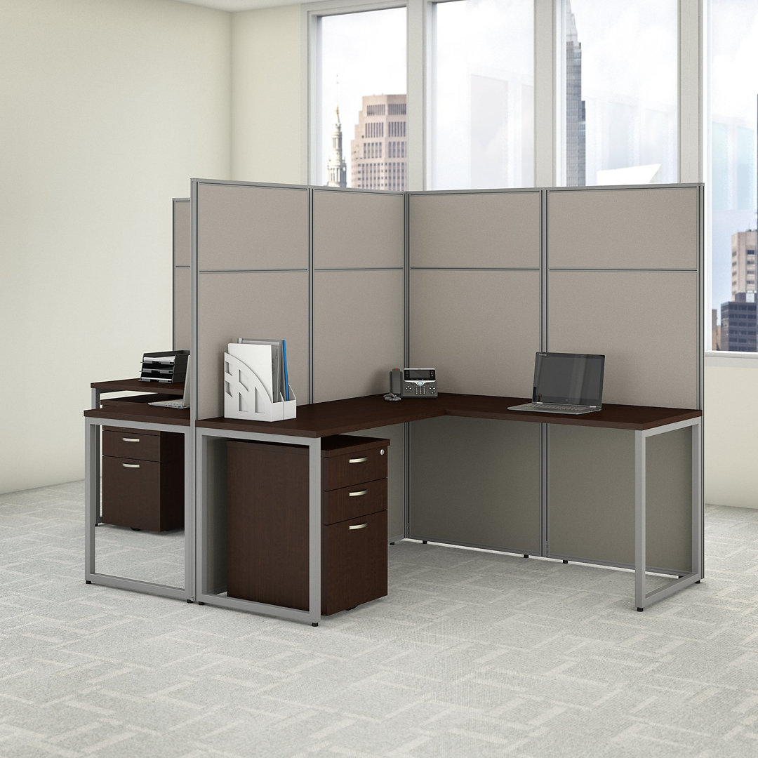 Bush Business Furniture Easy Office 60W 2 Person L Shaped Cubicle Desk with Drawers and 66H Panels - Reversible Bush Business Furniture