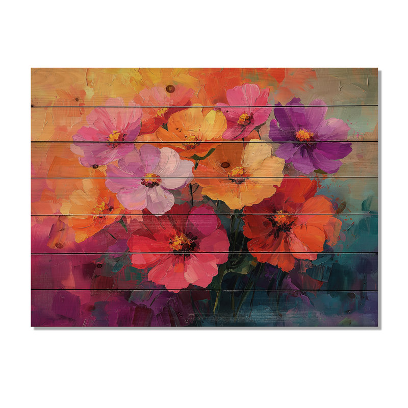 Pop Art Poppies Blossoms In Neon Colors I - impression de coquelicots sur bois de pin naturel, H 24 po x l 32 po x P 0,78 po