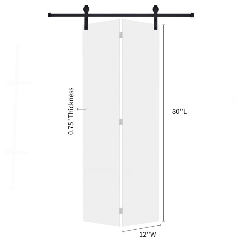 Porte pliante moderne à panneau plat 24 po X 80 po Porte de grange coulissante en MDF blanc avec trousse de quincaillerie