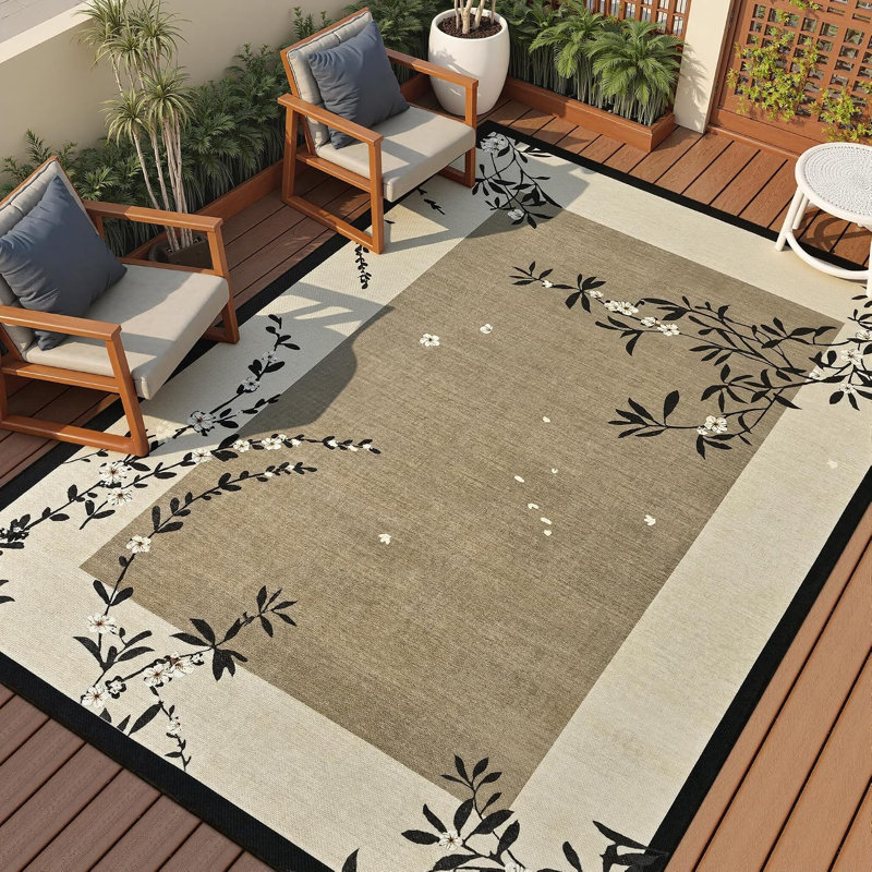 Tapis oriental oriental à imprimé fleurs de cerisier, Rectangle 6' x 9'