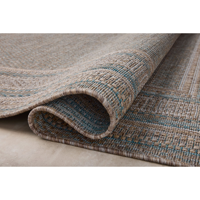 Amber Lewis x Loloi Indoor / Outdoor Topanga Natural / Teal Area Rug, Rectangle 9'2" x 12'