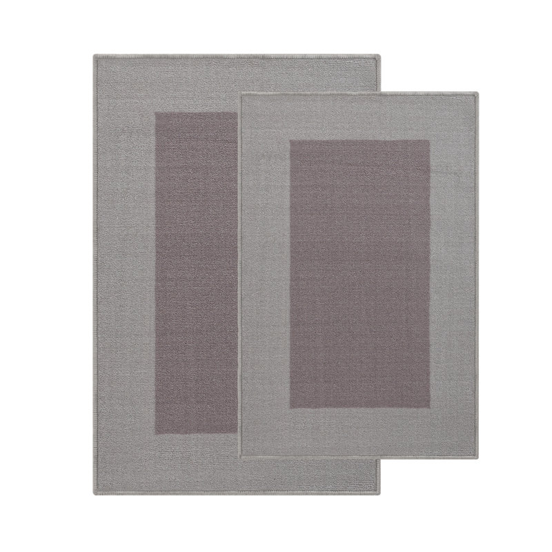 Kaydn Modern Washable Non-Slip Latex Backing 2 Piece Kitchen Rug Set, Gray/Light Purple
