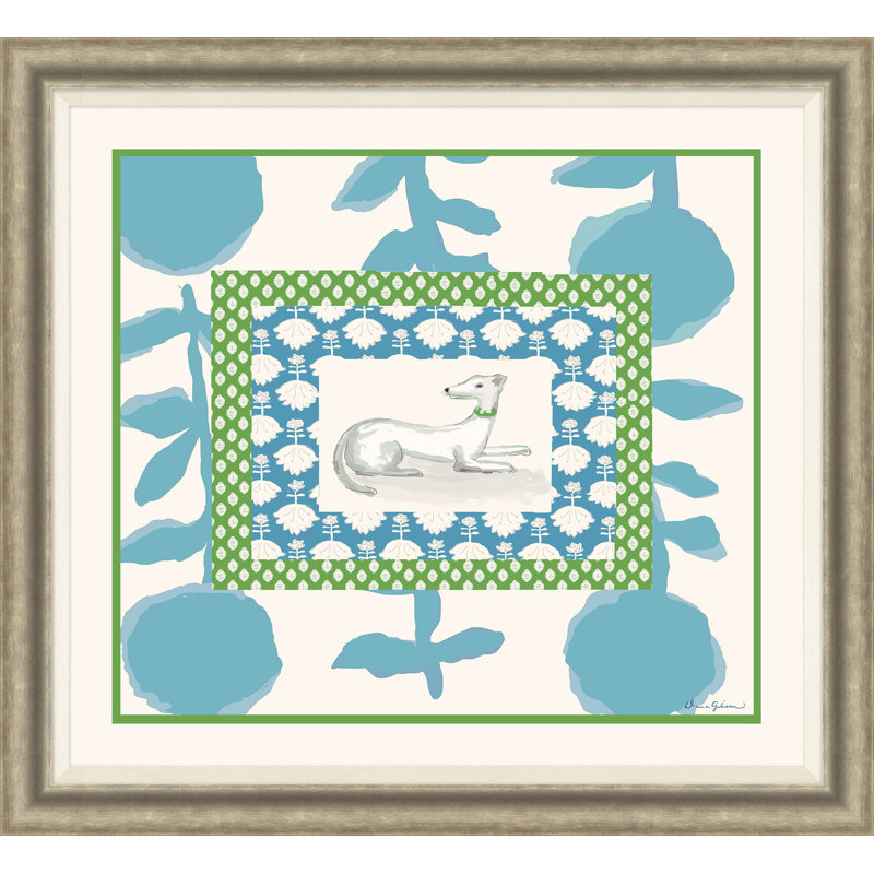 Whippet In Turquoise Print by Dana Gibson