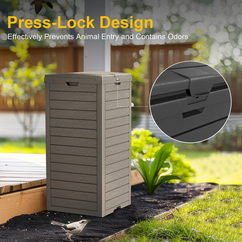 31 Gallon Outdoor Trash Can with Tiered Lid & Drip Tray, Waterproof Resin Waste Bin, Durable Lightweight Garbage Container for Patio, Kitchen, Backyard & Office