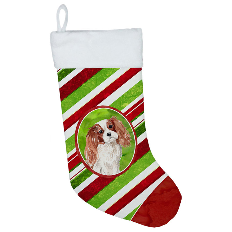 Chaussette de noël à rayures à sucre, Épagneul cavalier Blenheim