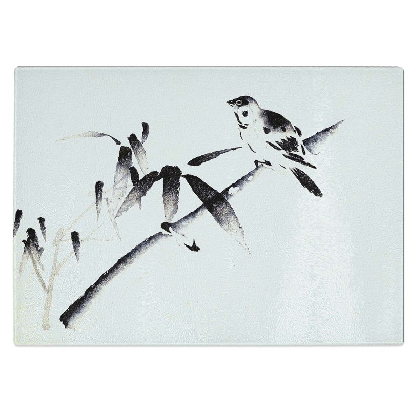 Tempered Glass Bird on a Branch Chopping Board, 39 cm W x 28.5 cm L