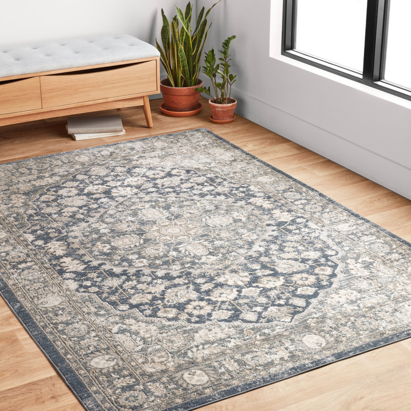 Tapis oriental denim / brume Sagefield, Rectangle 6 pi 7 po x 9 pi 2 po